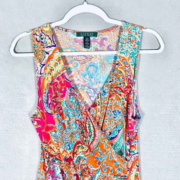 Lauren Ralph Lauren Dress Womens M Pink Paisley Faux Wrap Midi Resort - Picture 3 of 11